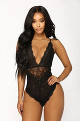 Black Lace Up Women's One Piece Underwear