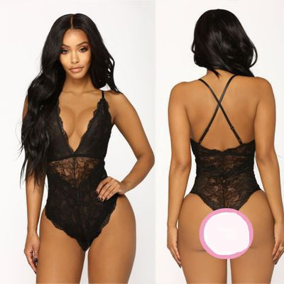 Black Lace Up Women's One Piece Underwear