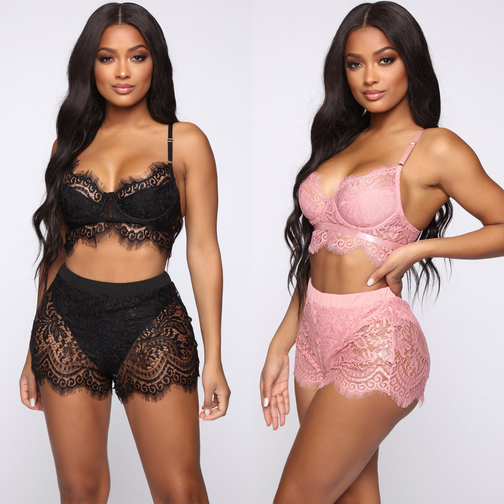 Lace 3 piece short thong set