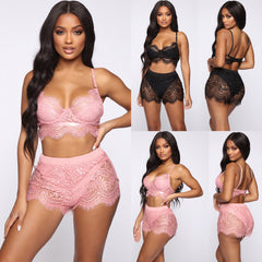 Lace 3 piece short thong set