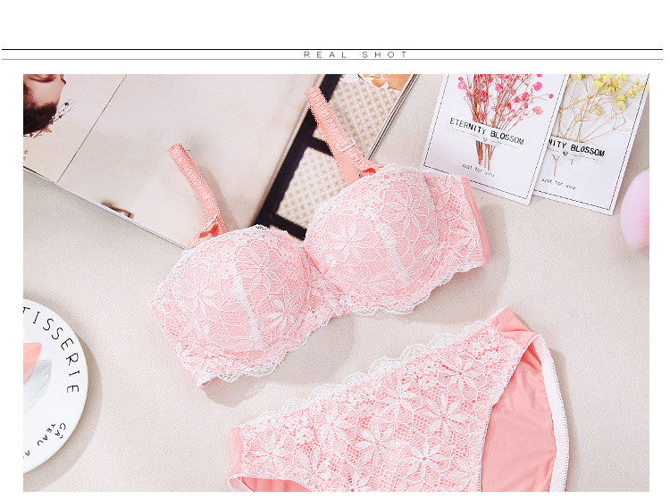 Lace Sweet And Cute Pattern Breathable Girl Bra Set