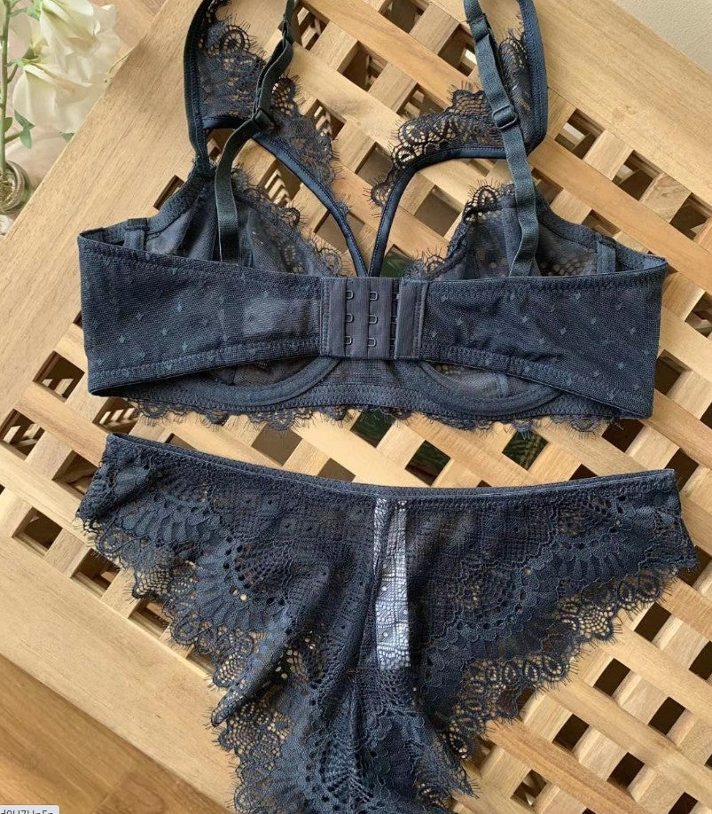 Ultra-thin  lace embroidery hollow bra set