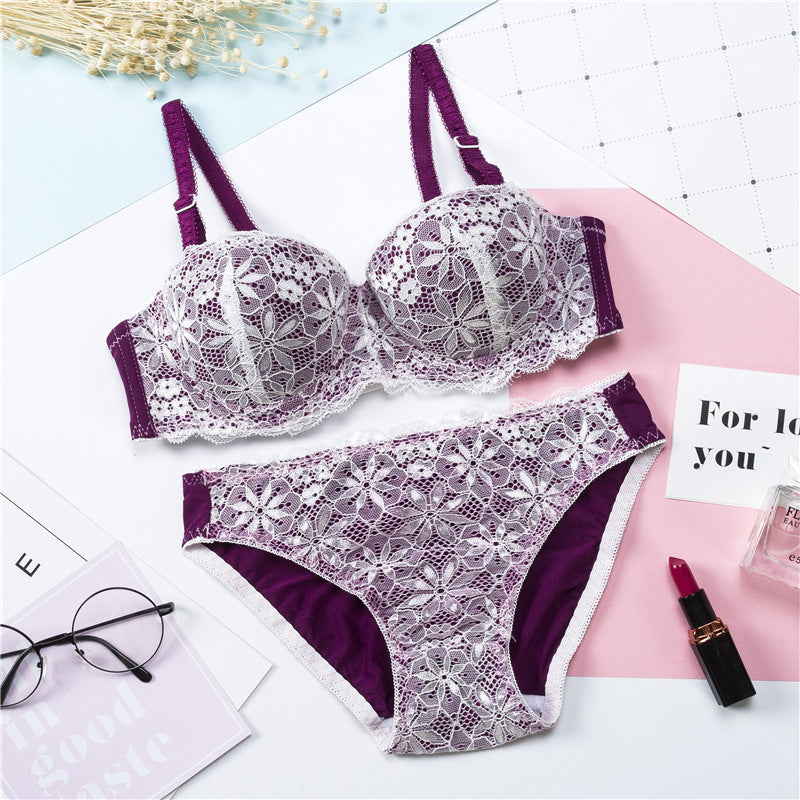 Lace Sweet And Cute Pattern Breathable Girl Bra Set