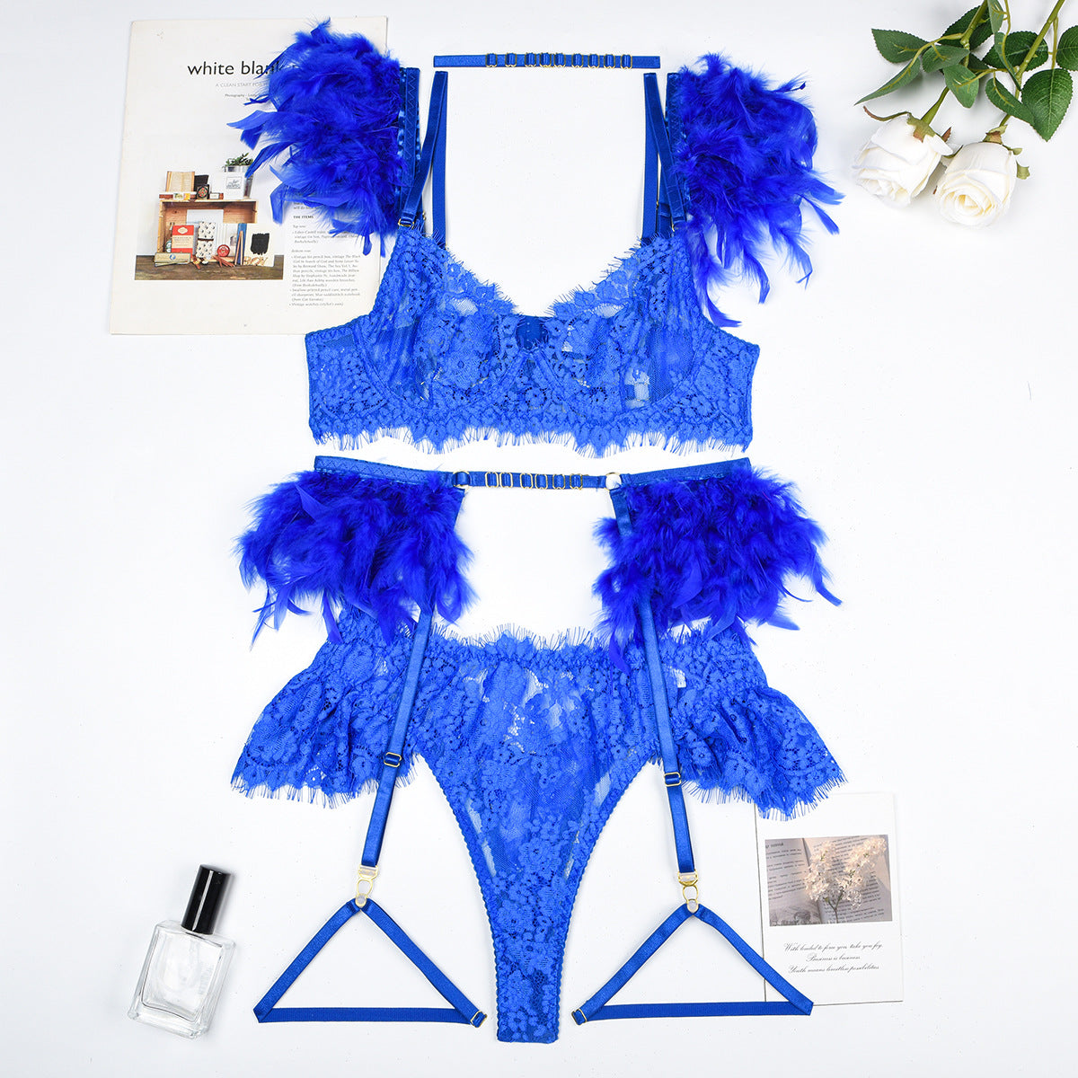 Feather Lingerie Lace Women Underwear Bra Panty