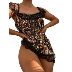 Temptation Lace Stitching Leopard Print Uniform Lingerie Women