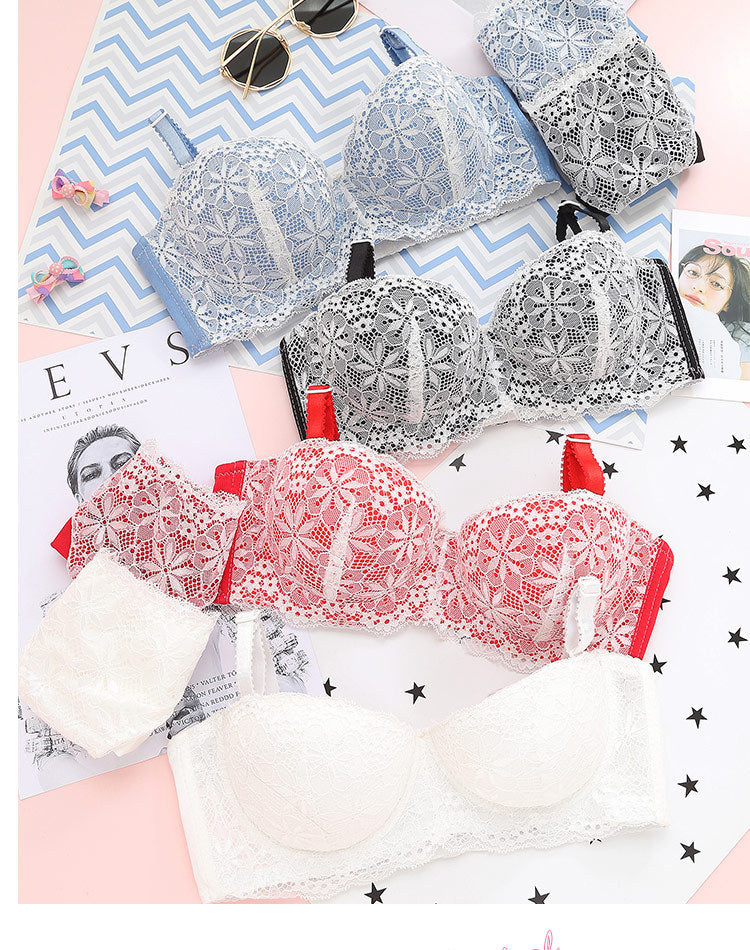 Lace Sweet And Cute Pattern Breathable Girl Bra Set